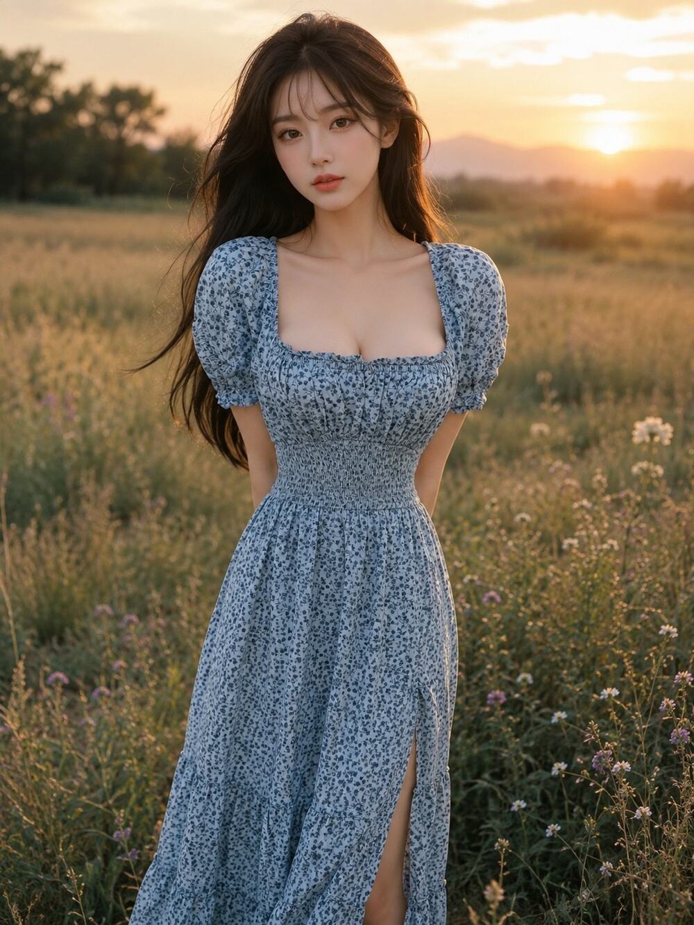 Hollister Pressed Petals & Wildflower Tea tie back cottagecore maxi dress